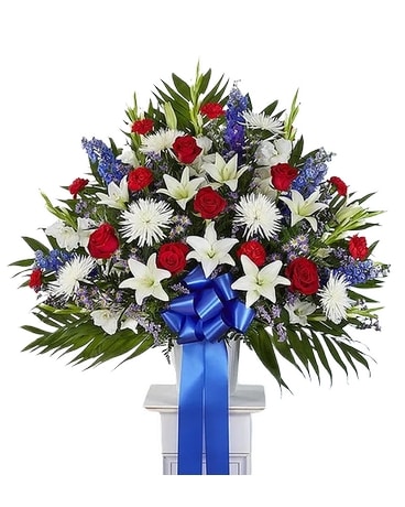 Heartfelt Sympathies Red, White & Blue Basket Flower Arrangement