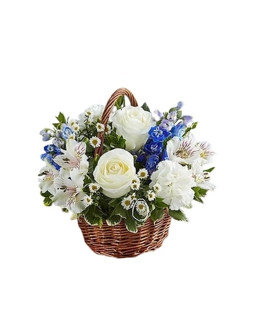 Peace, Prayers & Blessings Blue & White Flower Arrangement