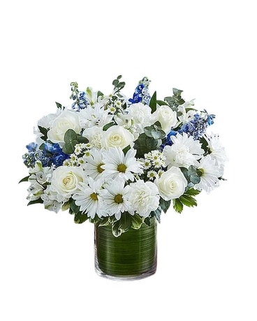 Cherished Memories Blue & White Flower Arrangement