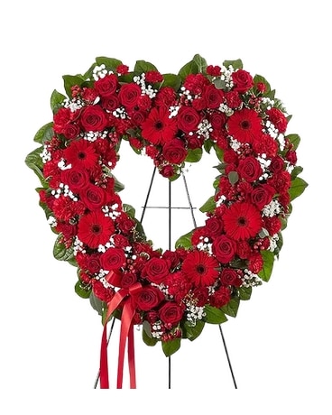 Always Remember Red Floral Heart Tribute Flower Arrangement