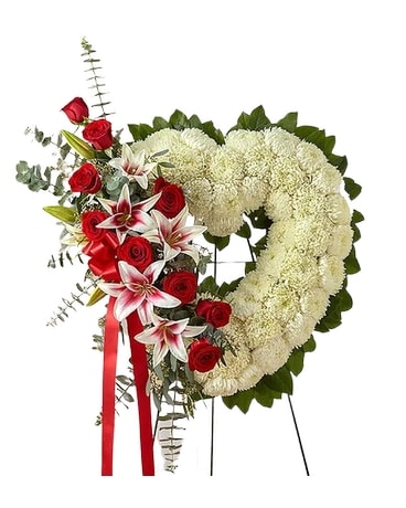 Standing Open Heart - Red Rose & Lily Flower Arrangement