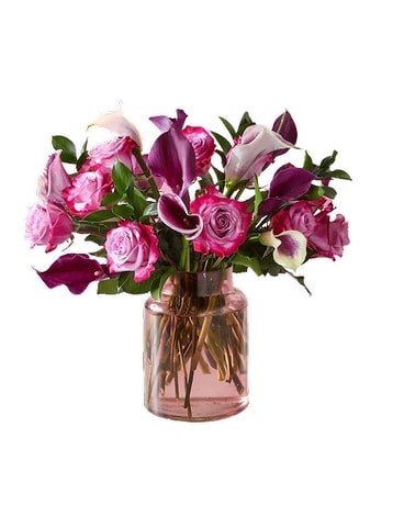Purple Prose Bouquet with Blush Vase Flower Arrangement