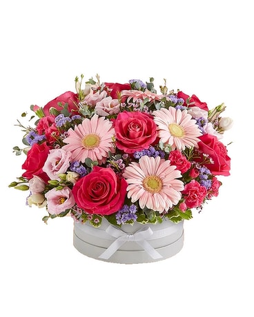 Pink Perfection Hatbox Flower Arrangement
