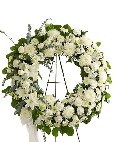 Serene Blessings White Standing Wreath Flower Arrangement