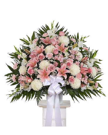 Heartfelt Sympathies Pink White Standing Basket In Bradenton Fl Heartfelt Sympathies Pink White Standing Basket Flower Arrangement