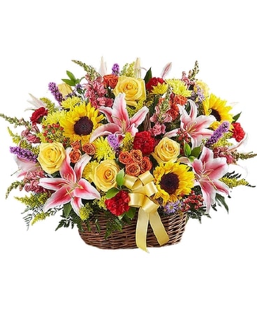 Multicolor Bright Sympathy Basket Funeral Arrangement