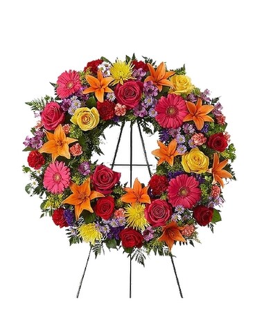 Serene Blessings Bright Standing Wreath Flower Arrangement