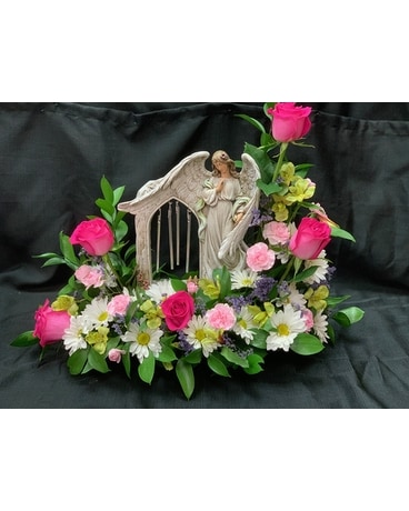Angel with Chime Flower Arrangement