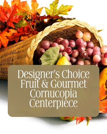 Designer's Choice Fruit & Gourmet Cornucopia Flower Arrangement