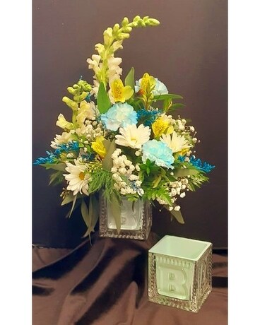 Blue Block Flower Arrangement
