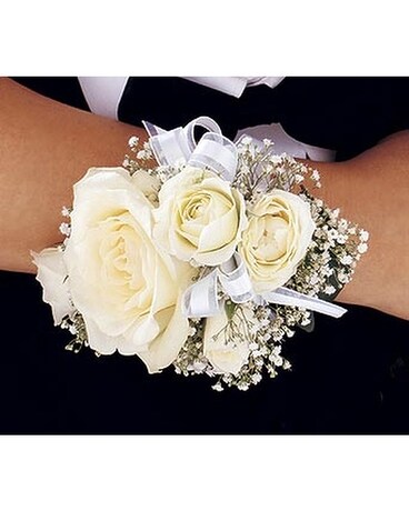 White Ice Roses Wristlet Flower Arrangement