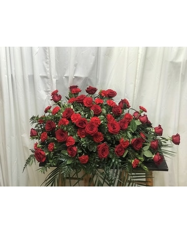 Red Casket Flower Arrangement
