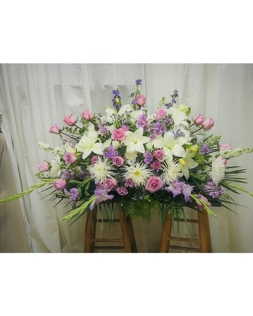 White & Lavender Casket Flower Arrangement