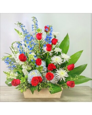Sympathy Basket (Red/White/Blue) Flower Arrangement