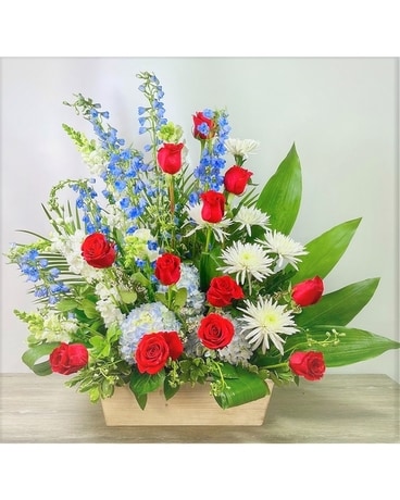 Sympathy Basket (Red/White/Blue) Flower Arrangement