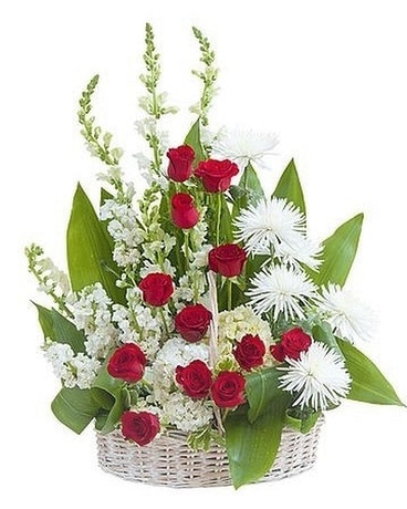 Sympathy Basket (Red/White) Flower Arrangement