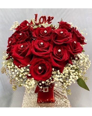 HEART PASSION w/ Roses Flower Arrangement