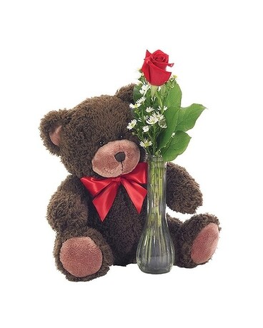 Bud Vase with Bear Flower Arrangement