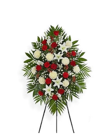 Small Red and White Standing Spray Flower Arrangement