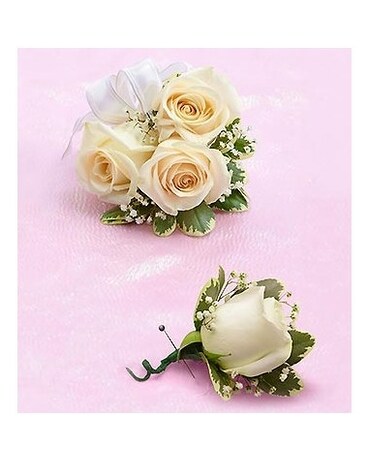 White Rose Corsage and Boutonniere Corsage