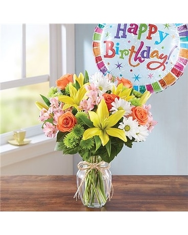 Garden Picked Birthday Bouquet w/Balloon Flower Arrangement