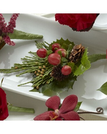 Winter Red Berry Boutonniere Flower Arrangement