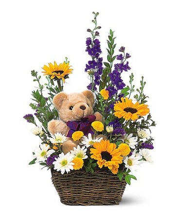 Bear in a Basket Arrangement Flower Arrangement