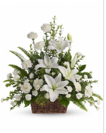 Peaceful White Lilies Basket Flower Arrangement