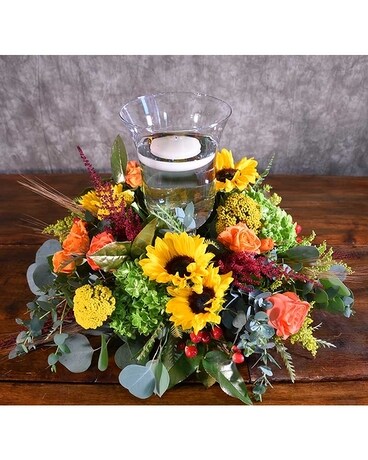 Fall Candlelight Flower Arrangement