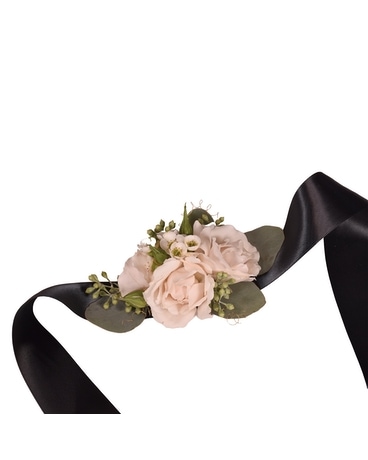 Charlotte Wrist Corsage with Ribbon Tie Flower Arrangement