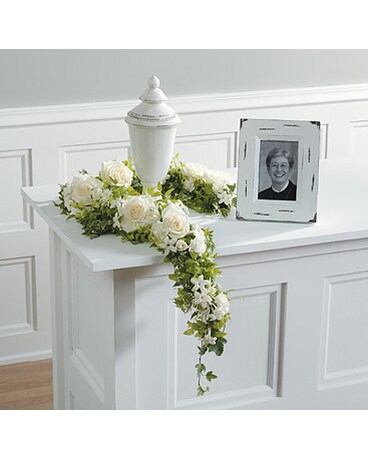 White Elegance Urn Garland Sympathy Arrangement