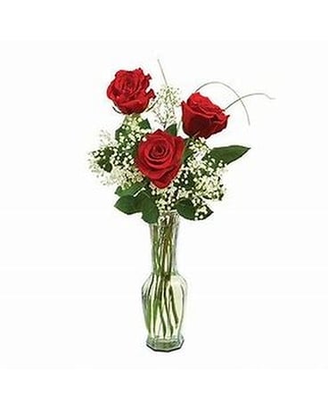 Three Roses in a Bud Vase Flower Arrangement