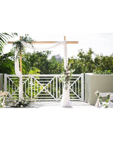 White Arch Wedding Arrangement