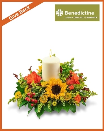 Seasonal Saffron Centerpiece Give Back Flower Arrangement
