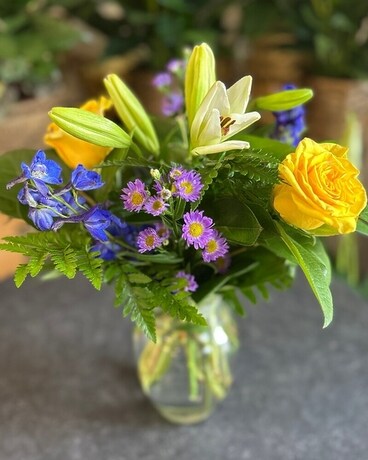 Lavender & Blues Wreath in McHenry IL - Locker's Flowers
