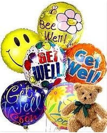 Get Well Soon Balloon Bouquet with Teddy Bear Flower Arrangement
