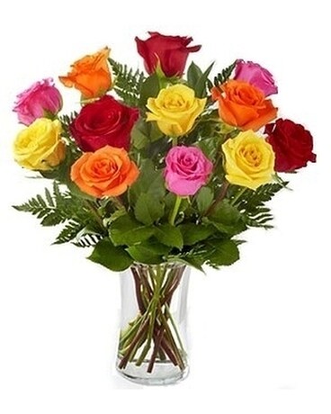 12 Roses in Mixed Colors Flower Arrangement