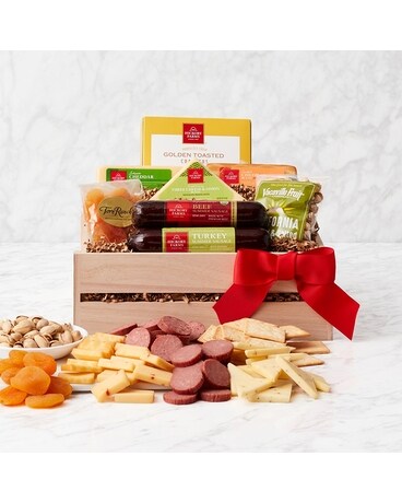 Meat and Cheese Wooden Gift Crate Flower Arrangement