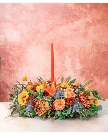 1 CANDLE FALL CENTERPIECE Flower Arrangement
