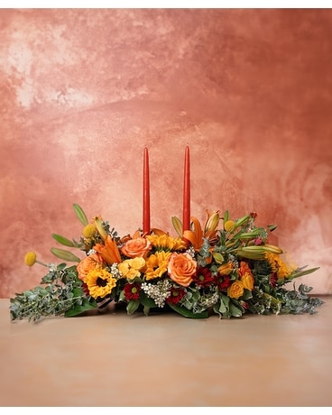 2  CANDLE FALL CENTERPIECE Flower Arrangement
