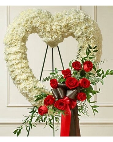 Red and White Open Heart with Red Roses