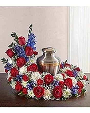 Cremation Wreath - Red, White & Blue Sympathy Arrangement