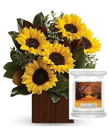 You're Golden with Autumn Amber Candle Flower Arrangement