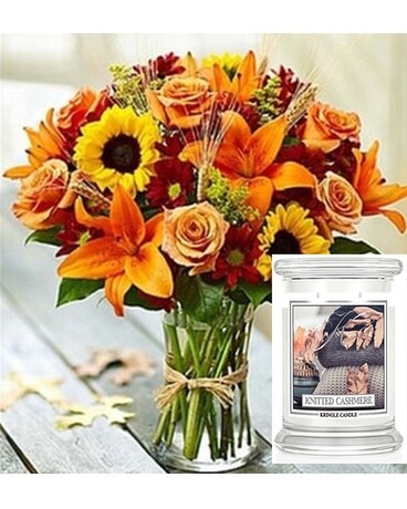 Fields of Europe for Fall Knitted Cashmere Candle Flower Arrangement