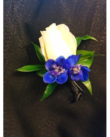 White and Blue Delphinium Boutonniere Boutonniere