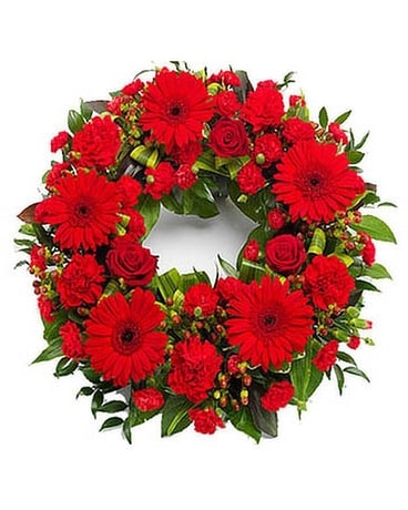 Red Floral Wreath Funeral Arrangement