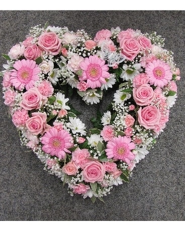 Pink & White Open Heart Funeral Arrangement