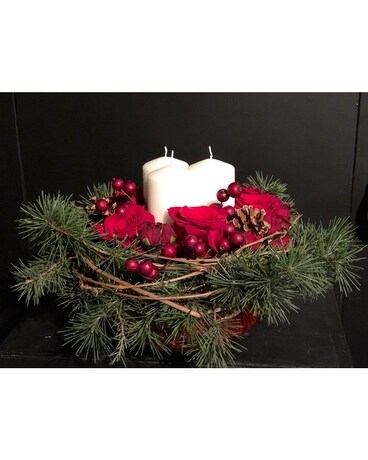 Holiday Candle Light Flower Arrangement