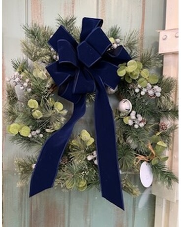 Silk Evergreen Wreath with Silver Bells Wreath