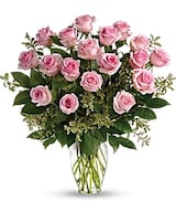 18 Pink Roses Vased size,  inches height and  inches wide.